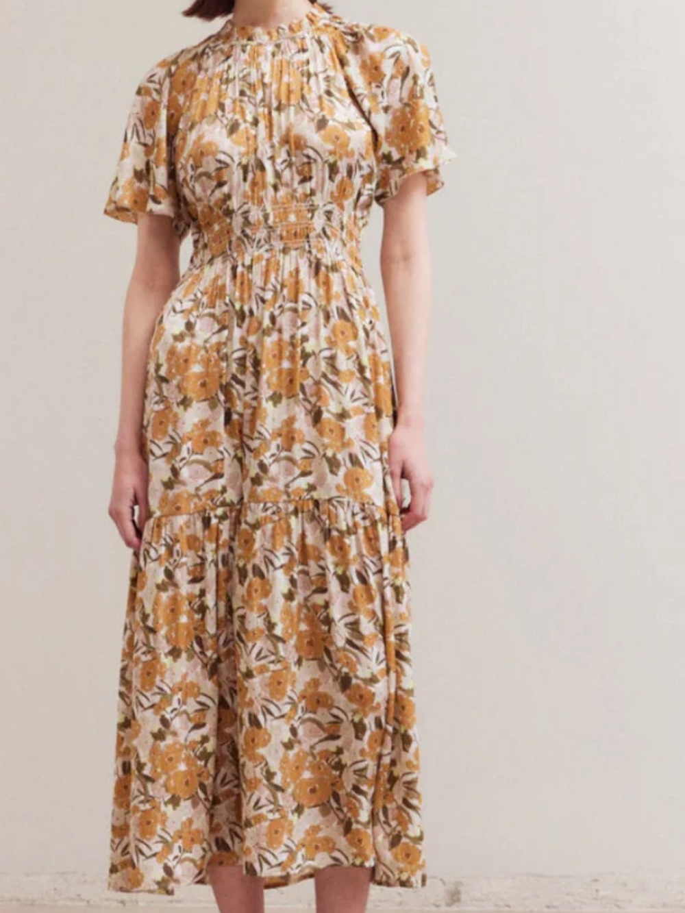 Grade and Gather Floral Smocked Maxi Dress with Flutter Sleeve-SMALL